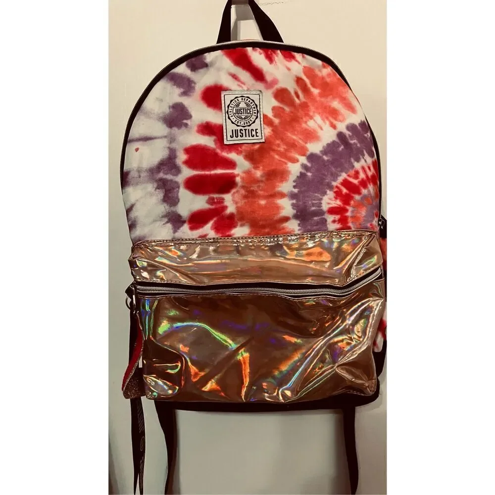 JUSTICE LARGE PINK AND PURPLE TIE DYE BACKPACK